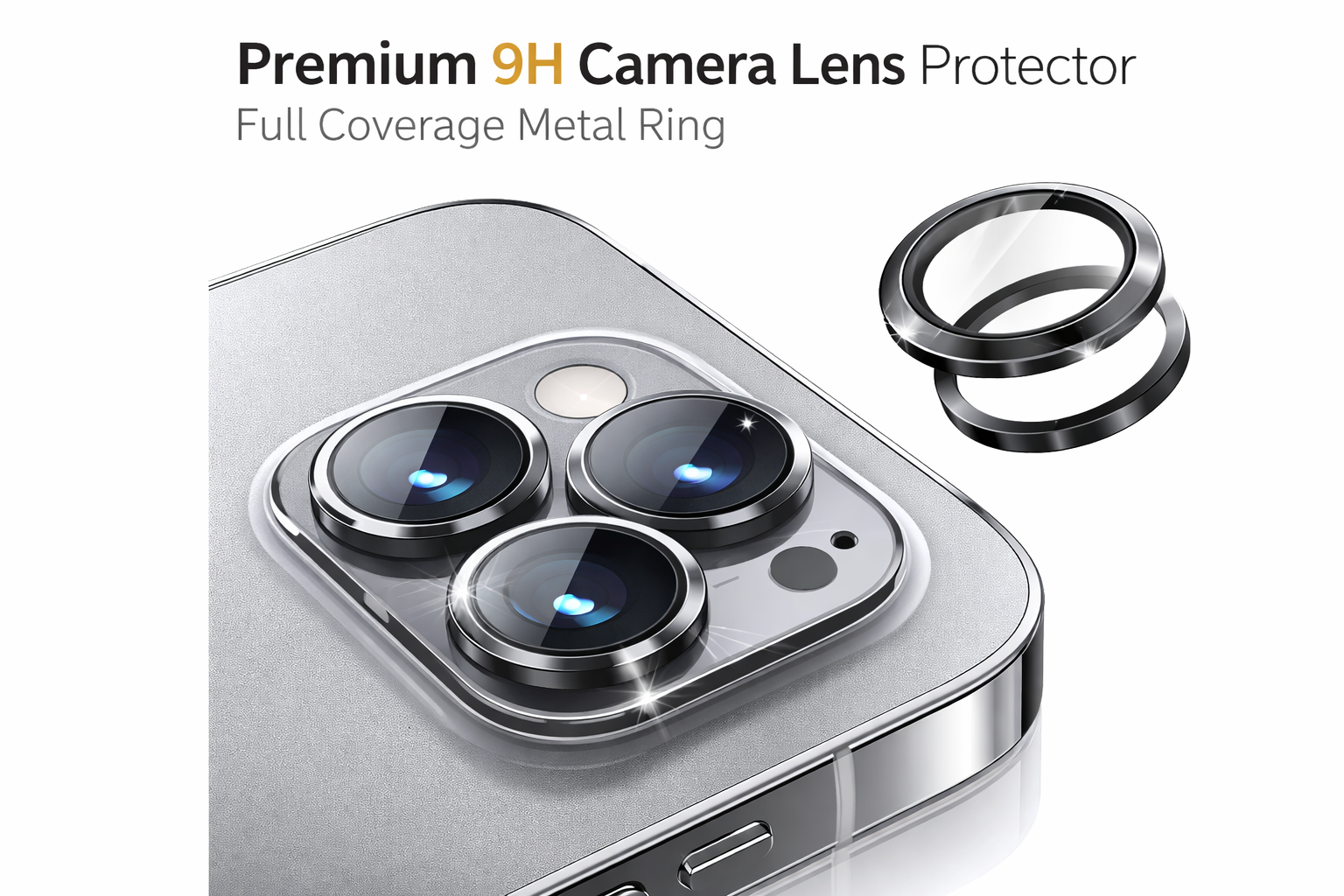Premium 9H Camera Lens Protector – Full Coverage Metal Ring