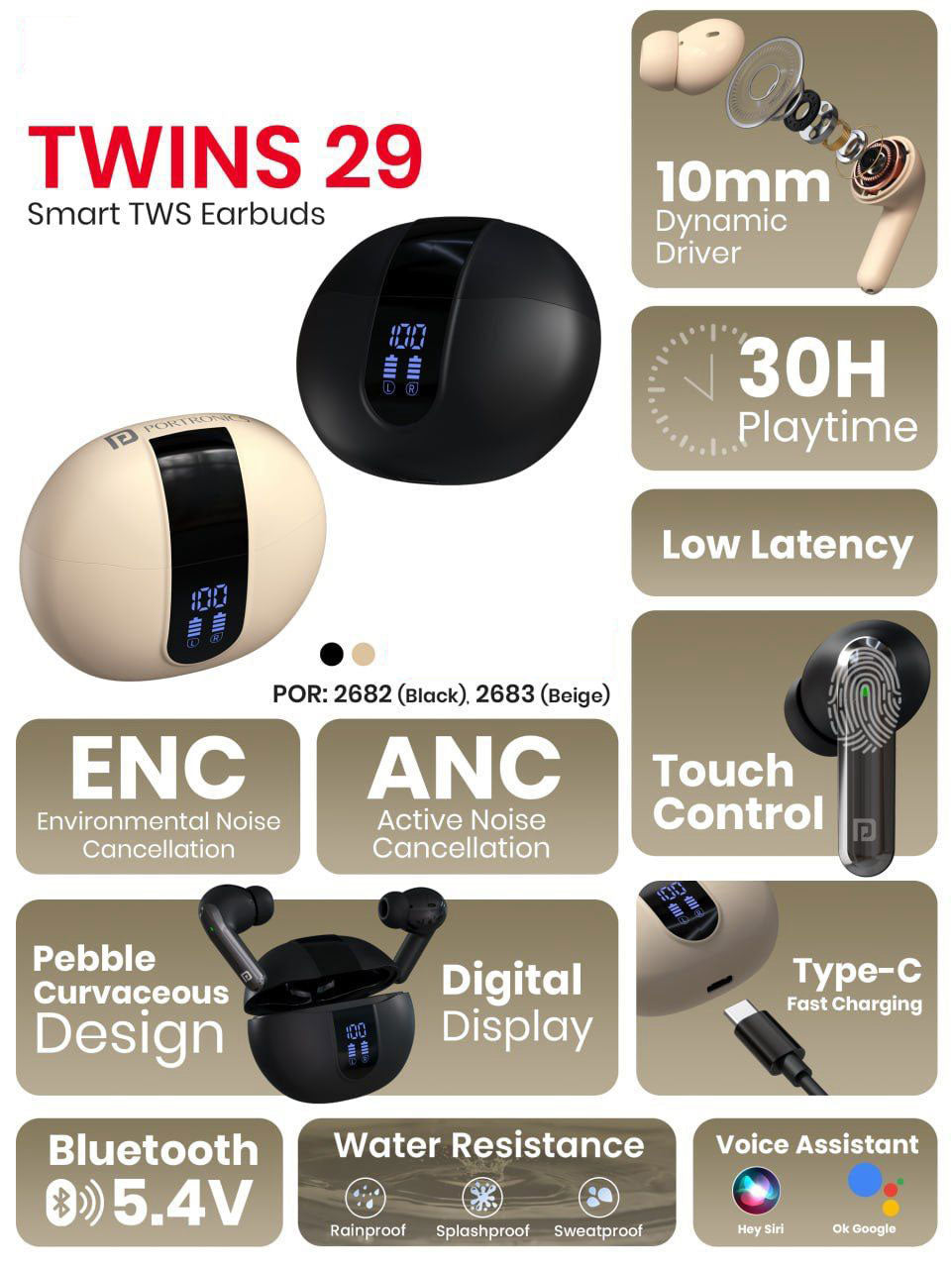 Harmonics Smart TWS Earbuds – 10mm Driver, Bluetooth 5.3, Splash & Sweatproof with Voice Assistant Support