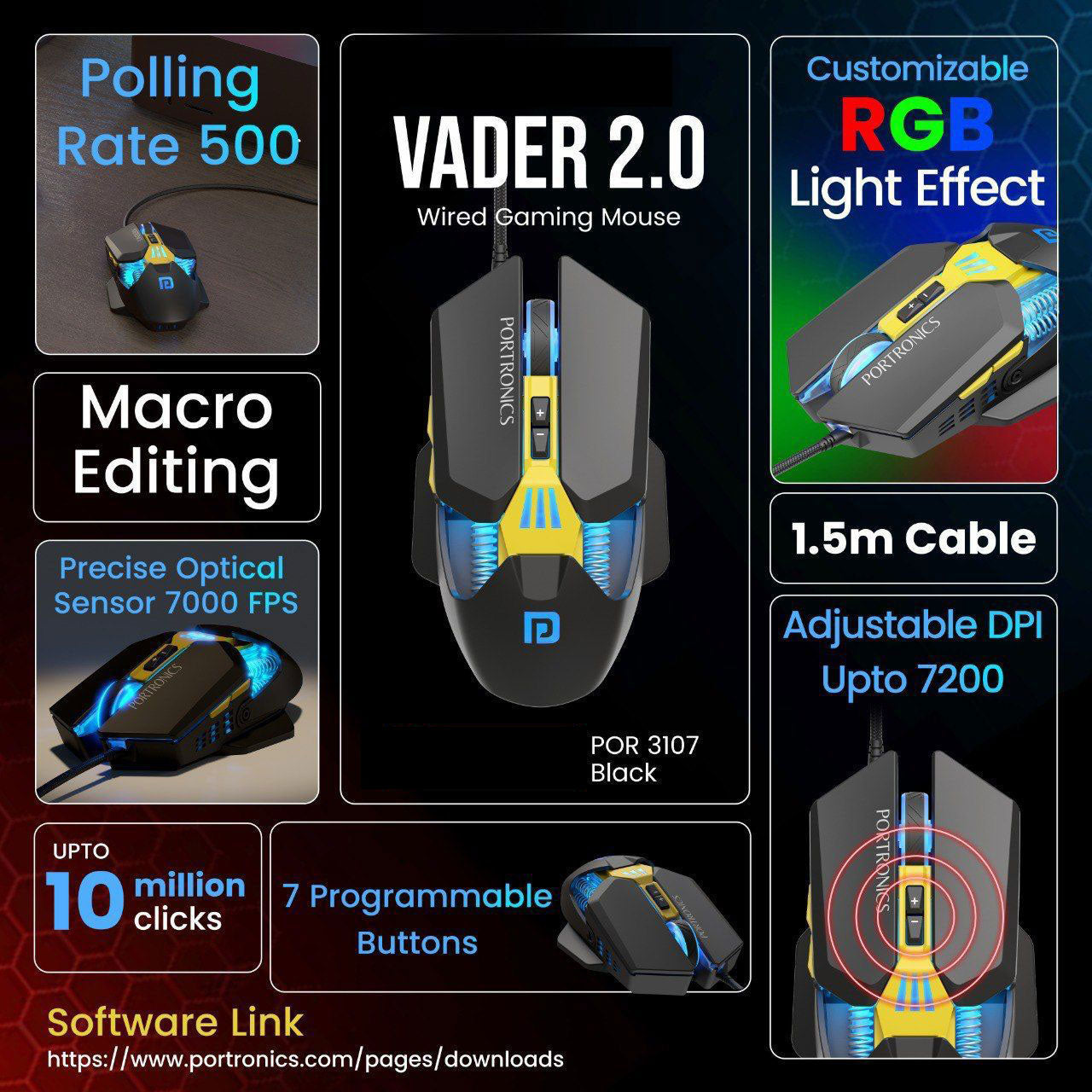 Vader 2.0 Wired Gaming Mouse | 7200 DPI | RGB Lighting | 7 Programmable Buttons