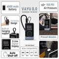 Vayu 8.0 Portable Tyre Inflator – 4000mAh, 150 PSI Digital Air Pump with LED Light (POR-3094, Black)
